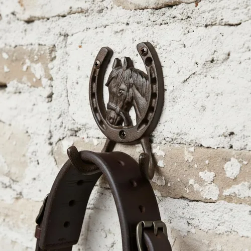 Miniatura 6 de Comfy Hour Gancho de pared de herradura de hierro fundido resistente de 5 pulgadas, soporte decorativo de doble llave para pared, gancho rústico