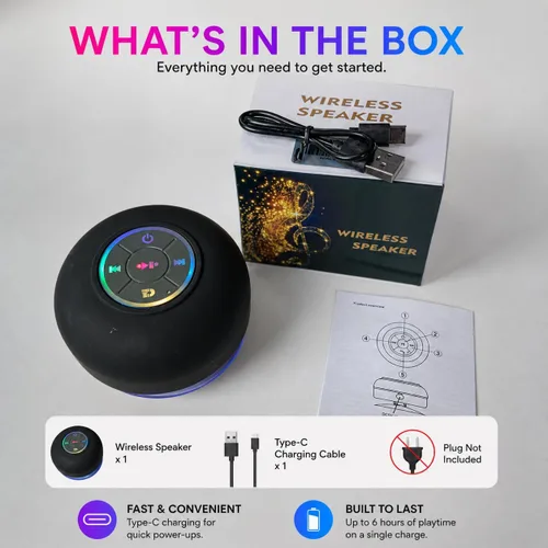Miniatura 3 de Altavoz de ducha Bluetooth con LED – Altavoz mini inalámbrico portátil con micrófono y ventosa, resistente al agua IPX4 para ducha, viaje, piscina