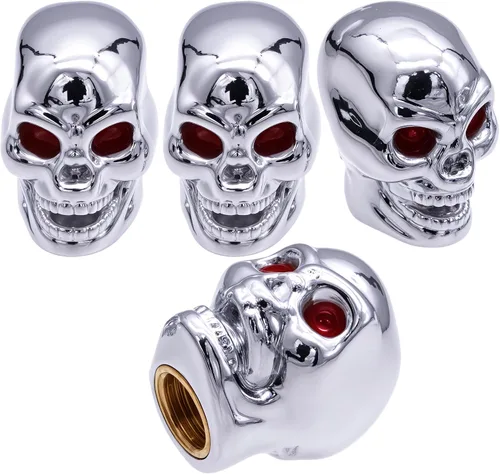 Miniatura 33 de 4 tapones de válvula de neumático estilo calavera, con anillo de goma O, cubiertas universales de vástago de válvula de neumático de núcleo de cobre