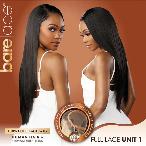 Miniatura 4 de Peluca Sensationnel de encaje total - Unidad 1, mezcla de cabello humano, totalmente frontal, sin pegamento, sintética, con línea de cabello 1