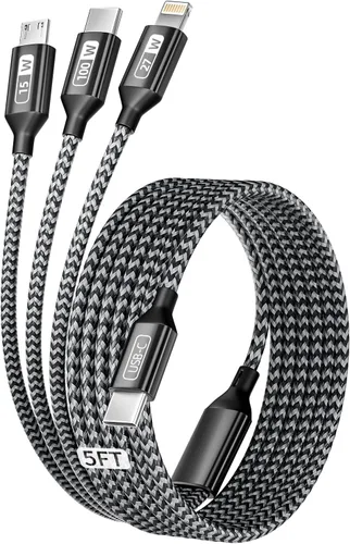 Miniatura 11 de Paquete de 2 cables de carga múltiple dual tipo C 4 en 1 de 6 pies para múltiples dispositivos con 2 puertos USB-C/IP/micro, cable USB de carga