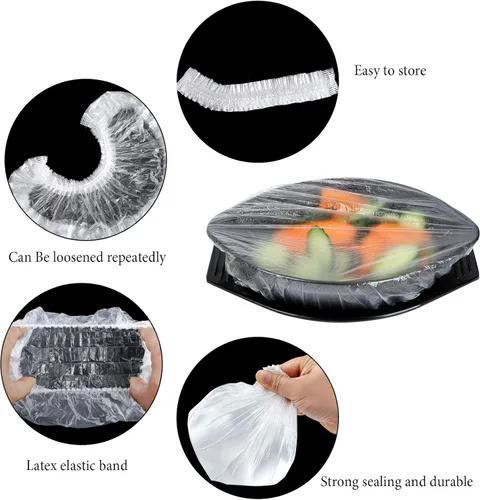 Miniatura 2 de DYM - 90 fundas elásticas reutilizables para tazones, cubiertas elásticas de plástico PE elástico para almacenamiento de alimentos, cubiertas