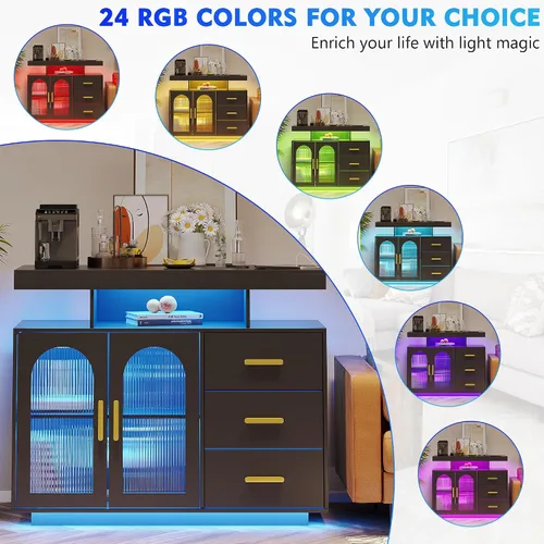 Miniatura 5 de Gabinete de buffet LED con estación de carga inalámbrica de 40 pulgadas, moderna mesa de aparador con RGB 24 colores regulables, estación de barra