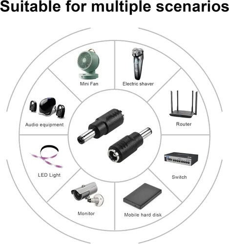 Miniatura 7 de Adaptador de corriente CC, enchufe macho de 0.217 in x 0.098 in CC a conector hembra de 0.256 in x 0.118 in para laptop, cámaras de seguridad CCTV