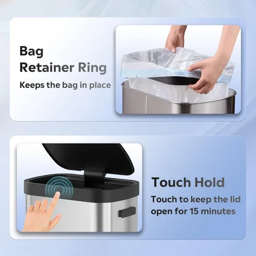 Miniatura 6 de WLIVE Bote de basura de 13 galones, con capacidad de 50 litros, con sensor de movimiento automático, papeleras sin contacto con indicador LED, botes