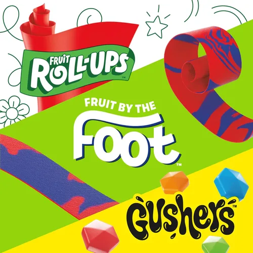 Miniatura 4 de Fruit Roll-Ups, Fruit by the Foot, Gushers Fruit Flavored Snacks paquete variado, sin gluten, 8 unidades, 5.1 onzas (paquete de 8)