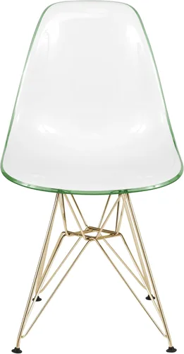 Miniatura 4 de LeisureMod Cresco Silla de comedor de acrílico moldeado con base Eiffel de metal dorado y diseño de respaldo curvado, silla auxiliar ligera