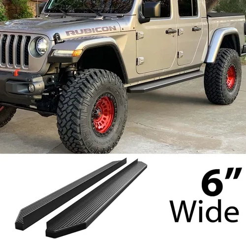 Miniatura 2 de HD Ridez Estribo de estilo plano de 6 pulgadas, color negro, compatible con Jeep Gladiator 2020-2026 Crew Cab (barras laterales laterales)