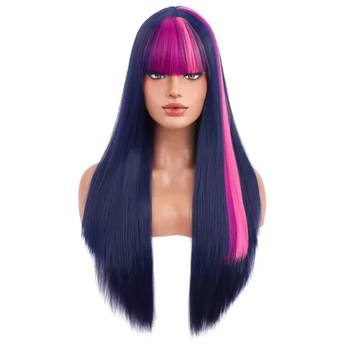 Miniatura 9 de BERON Pelucas negras de cabello largo liso con flequillo, para mujer, a la moda, resistente al calor, sintético, aspecto natural, para fiesta