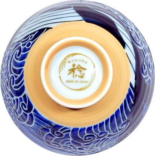 Miniatura 6 de Mino Ware - Tazón de arroz japonés, sopa de fideos de ramen de arroz, pasta Sarada, Chawn de ballena ondulada, 4.6 pulgadas, 10 onzas, juego de 2