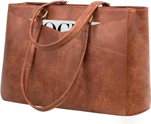 Miniatura 44 de LOVEVOOK Bolsa de mano para computadora portátil para mujer, bolsas de trabajo de cuero de 15.6 pulgadas con soporte grande para tazas para Negro