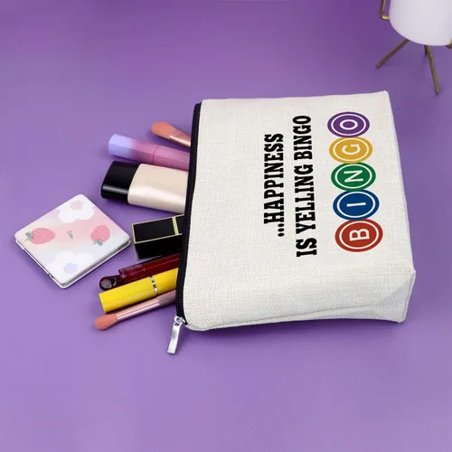 Miniatura 5 de Sazuwu Bingo Regalos Bolsa de Maquillaje Bingo Amantes Regalos Cosméticos Bolsa de Cumpleaños Regalos de Navidad Bolsa de viaje, Beige, 40 W/32 L