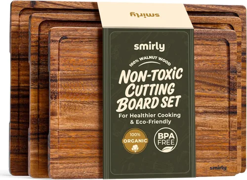 Miniatura 21 de SMIRLY - Tabla de corte grande de acacia para cocina: tabla de cortar de madera grande con ranura para jugos, tablas de cortar de madera para 15