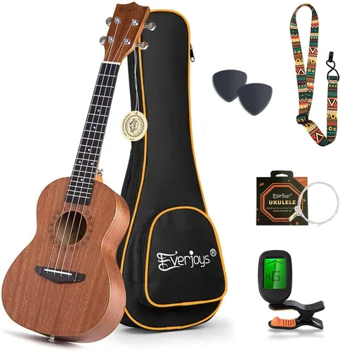 Miniatura 18 de Everjoys Paquete de ukelele soprano para principiantes de 21 pulgadas con clase en línea gratuita, bolsa de actuación, afinador digital, púas y paño