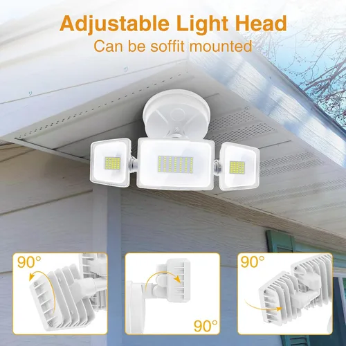 Miniatura 6 de Onforu Luces de inundación de 75 W para exteriores, luces de seguridad de 7000 lm de brillo, controladas por interruptor, con 3 cabezales