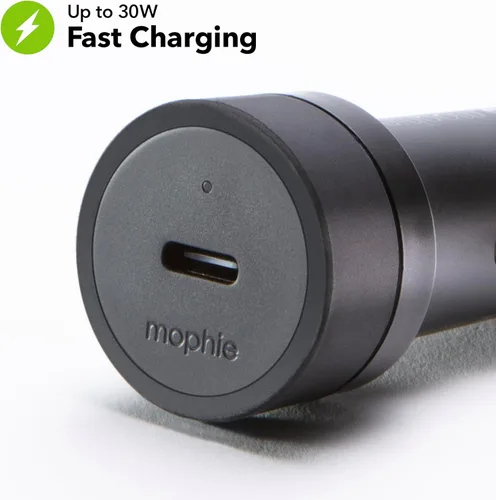 Miniatura 2 de Mophie Cargador de coche USB-C de 30 W, carga rápida ecológica para dispositivos, indicador LED, compatibilidad AUX universal