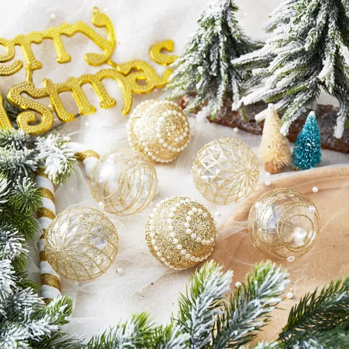 Miniatura 4 de 12 unidades de esferas de Navidad de adorno doradas, irrompibles, de plástico transparente, grandes, decoración para árbol de Navidad, delicados