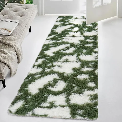 Miniatura 14 de GAOMON Alfombra moderna de pelo largo azul y blanco para niños, de 2 x 6 pies, ultra suave, peluda, para interiores, alfombra de pelo alto