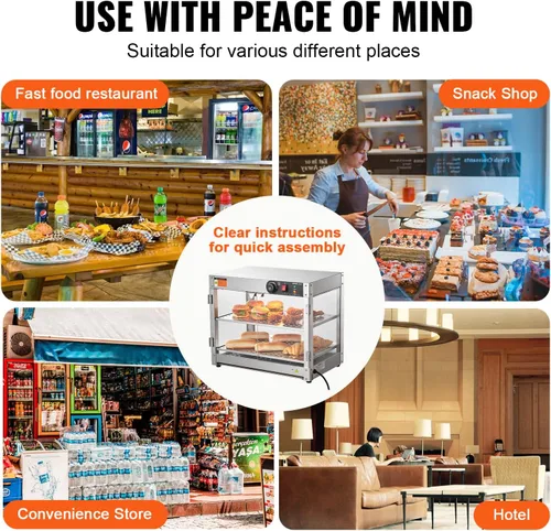 Miniatura 6 de VEVOR Exhibidor Calentador de Alimentos Comercial de 2 Niveles, Calentador Exhibidor de Alimentos de 800W con Luz para Mejorar la Exhibición