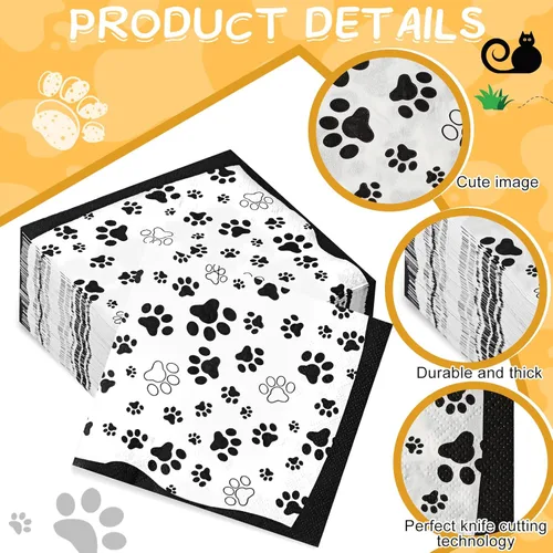 Miniatura 3 de CHENGU 100 servilletas con estampado de patas, 2 capas, suministros de fiesta, suministros de fiesta de animales de granja, para cumpleaños temático