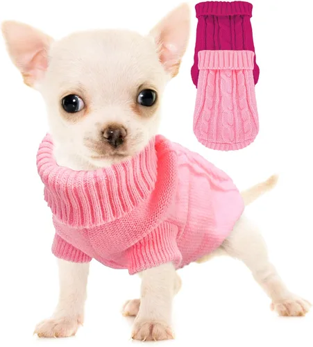 Miniatura 12 de 2 piezas de suéteres para perros con cuello alto de punto, suéter para Chihuahua y Yorkie, ropa para perros pequeños, trajes cálidos de invierno