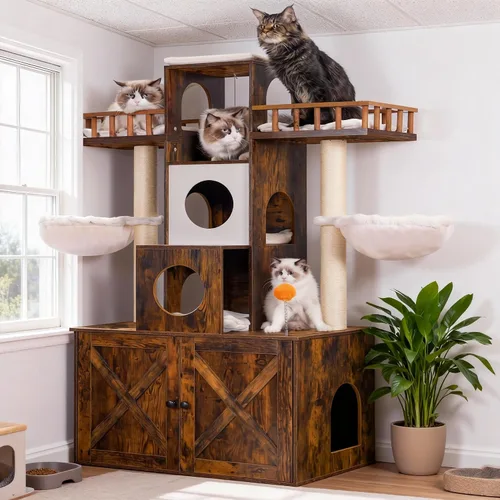 Heybly Árbol para Gatos con Compartimento para Caja de Arena para Gatos Grandes de Interior, Torre para Gatos Grandes de 20 Libras de Servicio