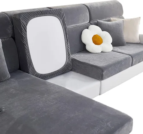 Miniatura 10 de Fundas de cojín de terciopelo para sofá, funda de cojín de alta elasticidad universal para sofá de 4/3/2/1 plazas, protector de muebles Beige