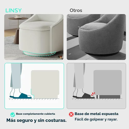 Miniatura 8 de LINSY Silla Giratoria de Acento con Almacenamiento, Cómodas Sillas de Barril de Chenilla, Pequeño Sillón Moderno Giratorio de 360 Grados para Sala