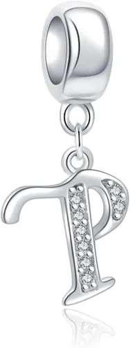 Miniatura 72 de ABUN Abalorio de plata de ley 925 con letra A a la Z, espaciador de inicial, con circonita cúbica transparete colgante, auténtica, para pulseras