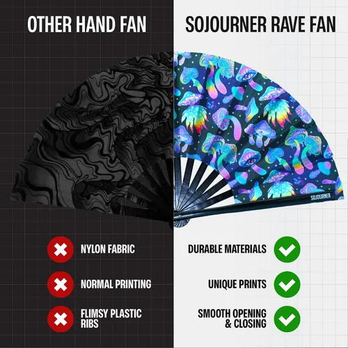 Miniatura 123 de SoJourner Bags Rave Fan – Ventilador plegable grande – Ventilador de mano Clack para raves, Halloween, Burlesque, trajes de arcoíris para mujeres