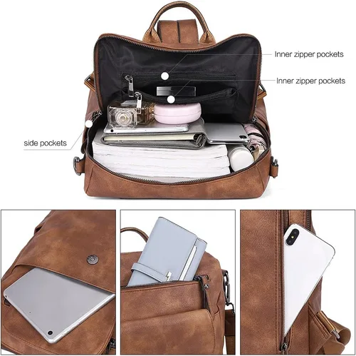 Miniatura 4 de CLUCI - Mochila de cuero para mujer, grande, convertible, de moda, antirrobo, mochilas de viaje
