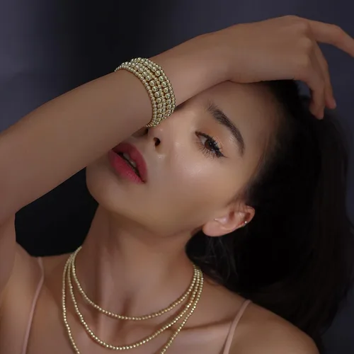 Miniatura 4 de Pulsera para mujer con cuentas chapadas en oro de 14 quilates, pulsera elástica de cuentas redondas