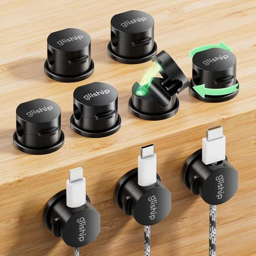 Paquete de 9 clips magnéticos para cables, organizador de cables [giratorio de 360° mejorado], soporte de cable magnético fuerte, soporte de alambre