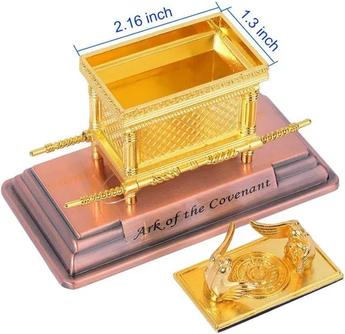 Miniatura 6 de BRTAGG La réplica del Arca de la Alianza, estatua bañada en oro con contenido, Vara de Aarón/Maná/Piedra de los Diez Mandamientos (Pequeño)