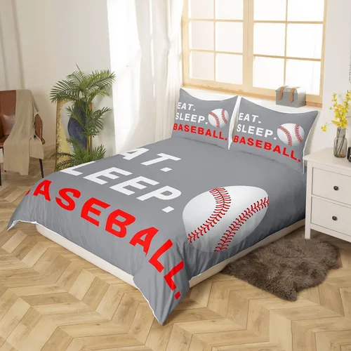 Miniatura 2 de Feelyou - Funda de edredón de béisbol para niños, juego de ropa de cama con tema de pelota deportiva para niños y adolescentes, amantes