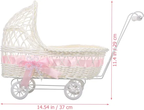 Miniatura 2 de Cesta de mimbre de mimbre de imitación para cochecito de bebé, con forma de carrito, cesta multiusos de caramelo para baby shower, fiesta