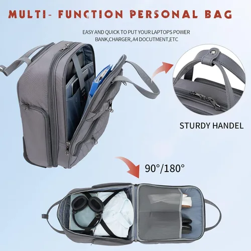 Miniatura 5 de KROSER Maleta de mano para debajo del asiento, multifuncional, 16 pulgadas, ligera, para mujer, Gris oscuro