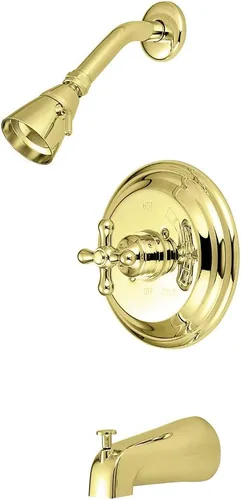 Miniatura 9 de Kingston Brass KB3637AX Restoration Grifo de bañera y ducha con equilibrio de presión de un solo mango en latón cepillado Cobrizo cepillado