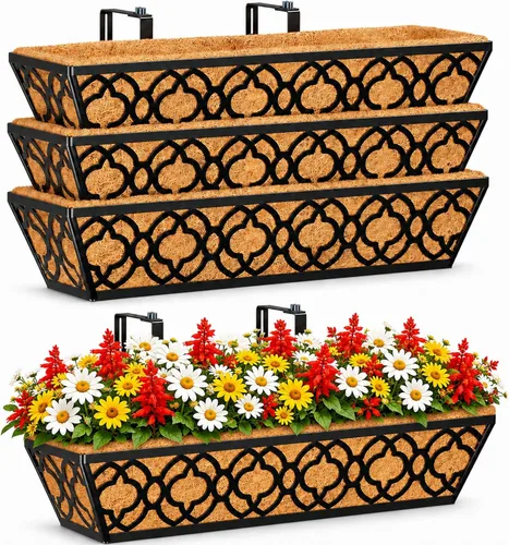 Miniatura 12 de HFHOME Paquete de 2 macetas de barandilla de 24 pulgadas, macetas de ventana resistentes, macetas ajustables para balcón para colgar barandillas
