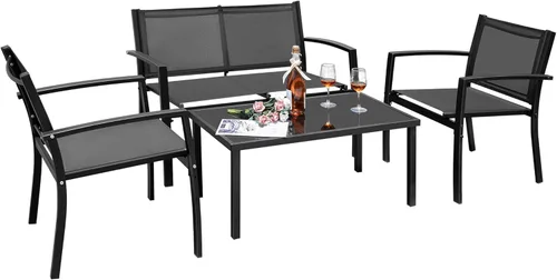 Flamaker - Juego de 4 piezas de muebles para el patio de exteriores Juego de muebles para el patio de Textilene Juego de Bistró Moderno juego para