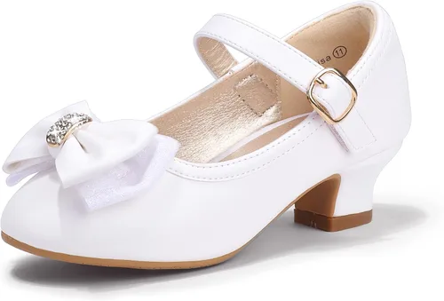 PANDANINJIA Vestido de jada para niñas y niños pequeños, zapatos de princesa Mary Jane con tacones con lazo para fiesta, boda, boda