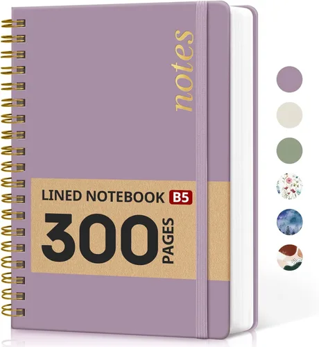 Cuaderno rayado en espiral para el trabajo, 300 páginas gruesas B5 (7.1 x 10 pulgadas), diario a rayas universitarias para mujeres y escritura,