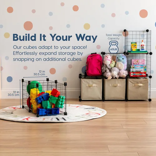 Miniatura 8 de IRIS USA Organizador de almacenamiento de cubos de alambre modulares de 6 cubos, estantería de metal ajustable y expandible para closet, baño