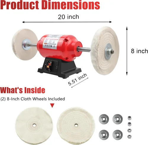 Miniatura 2 de BLACKCUBE Motor Pulidor de Banco con Ruedas de Pulido Dobles de 8 Pulgadas, Máquina Pulidora de Sobremesa para Joyería, Metal, Madera, Plástico