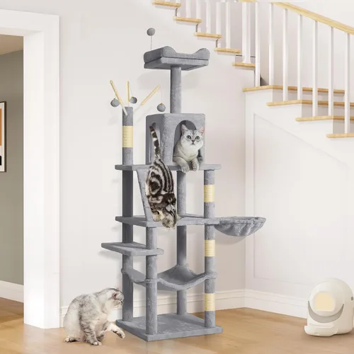 Miniatura 2 de YITAHOME Árbol para gatos de 64.5 pulgadas, casa para gatos de varios niveles, muebles de condominio grande para gatos con hamaca percha, postes