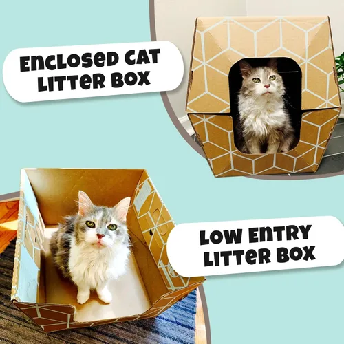 Miniatura 5 de Cats Desire - Cajas de arena desechables para gatos, paquete de 10, diseño de cartón más alto de 17 pulgadas para una contención superior, bandeja