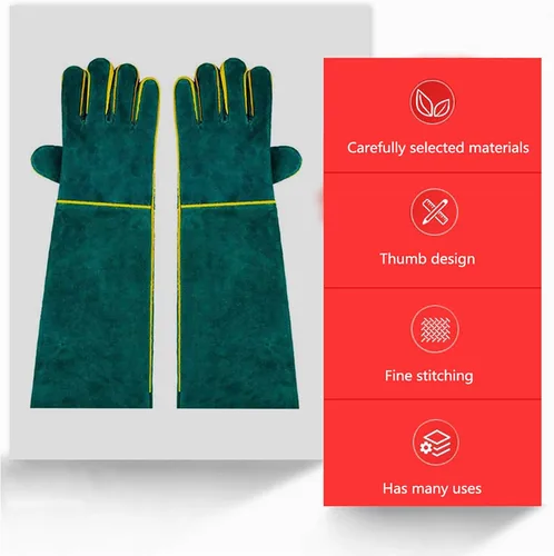 Miniatura 7 de Guantes de manejo de animales, resistentes a las mordeduras, guantes antiarañazos de 15.7 pulgadas para gatos, guantes de cuero multiusos a prueba