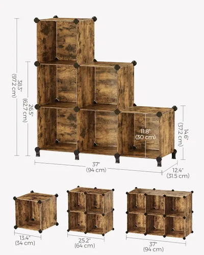 Miniatura 6 de SONGMICS Organizador de almacenamiento de 6 cubos, estantería modular, organizadores de clóset de bricolaje y almacenamiento, estanterías apilables