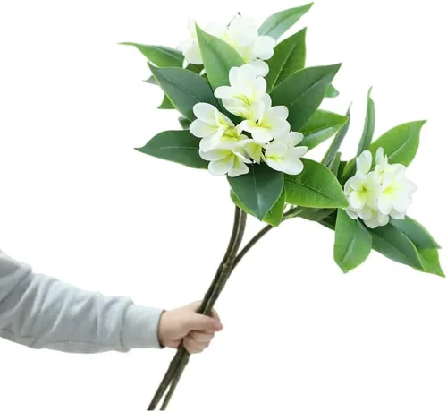 Miniatura 10 de XIYUAN Flores artificiales Frangipani de 35.5 pulgadas, 2 tallos realistas de tacto real, flores de plumeria artificiales para el hogar, fiesta, Rojo