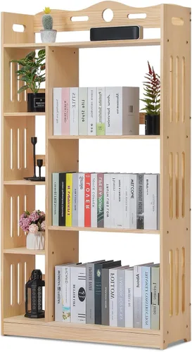 Magshion Estantería de madera escalonada de 7 niveles, estantería estrecha, moderna estantería independiente para libros abiertos, estante de